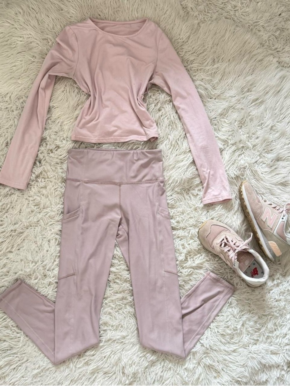 Fabletics Blush Pink Long Sleeve Crop Top with High-Waist Leggings